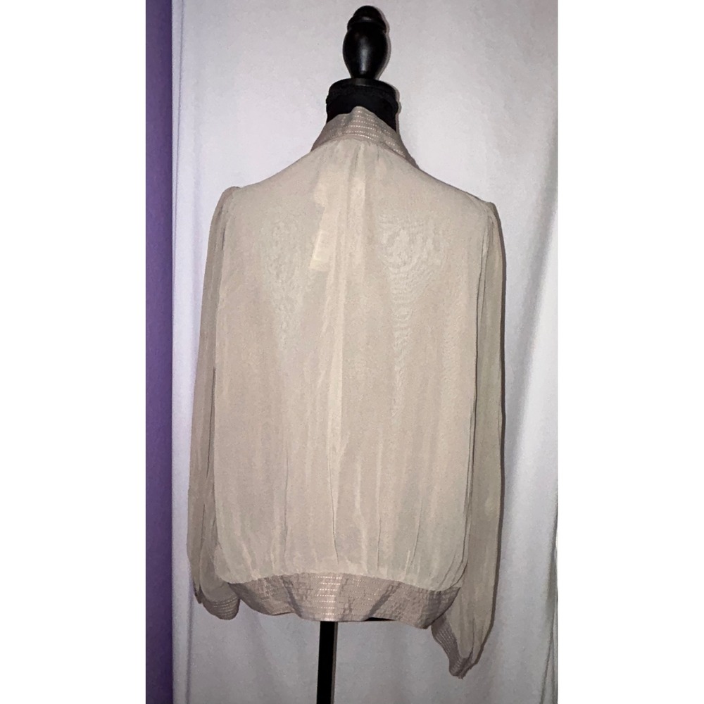 Giannibini Women's Beige Sheer Blouse Long Sleeve Cross Front Tencel Top M - Picture 2 of 10